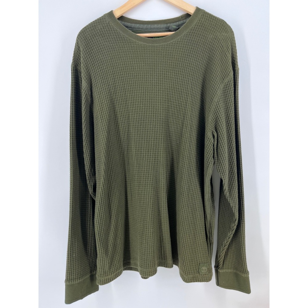 Timberland Mens XL Waffle Knit Thermal Shirt Long Sleeve Olive Green Crewneck